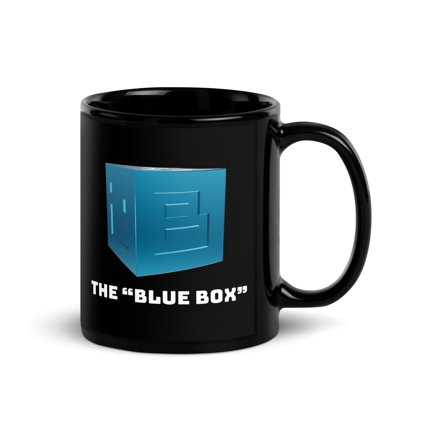 Blue Box Black Glossy Mug