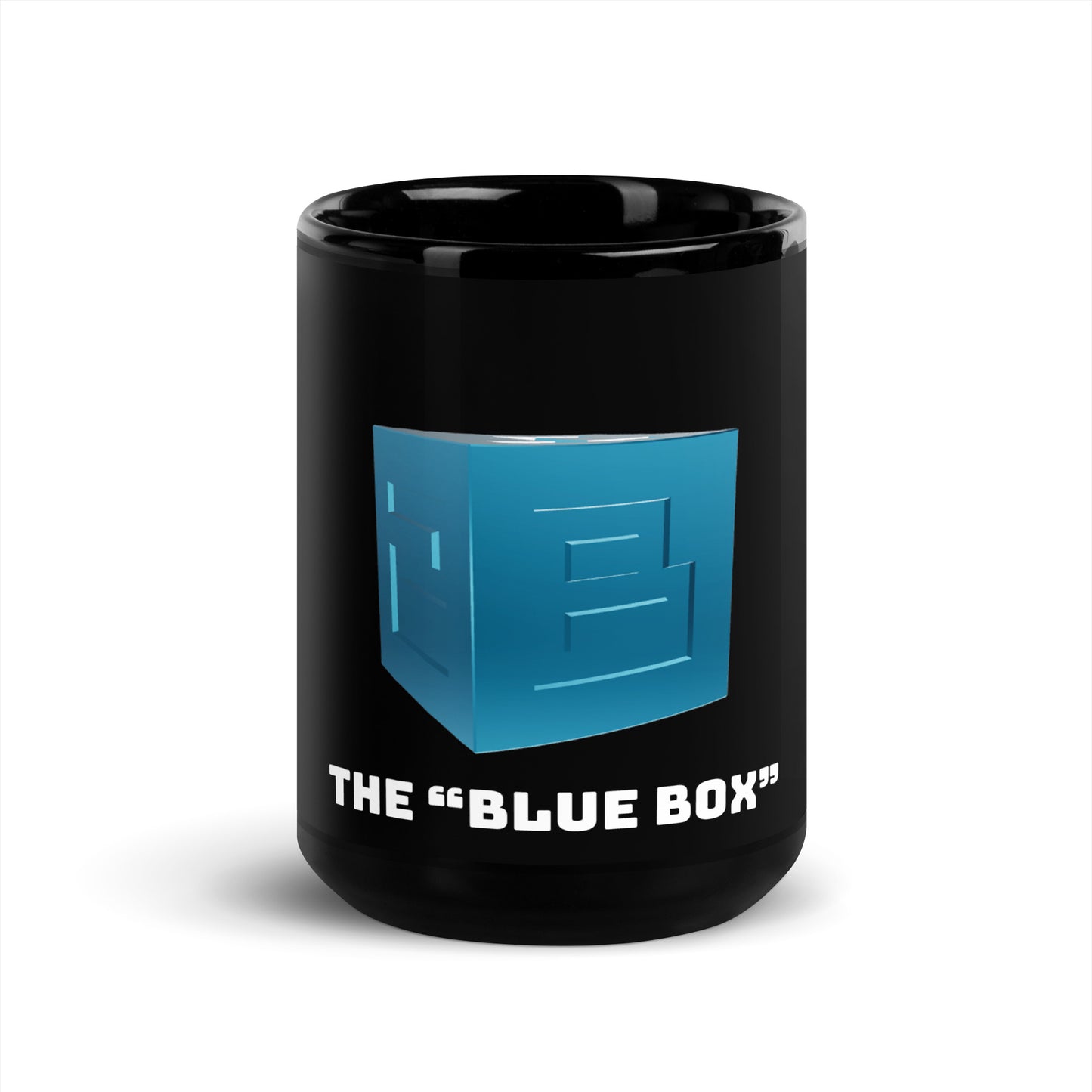 Blue Box Black Glossy Mug