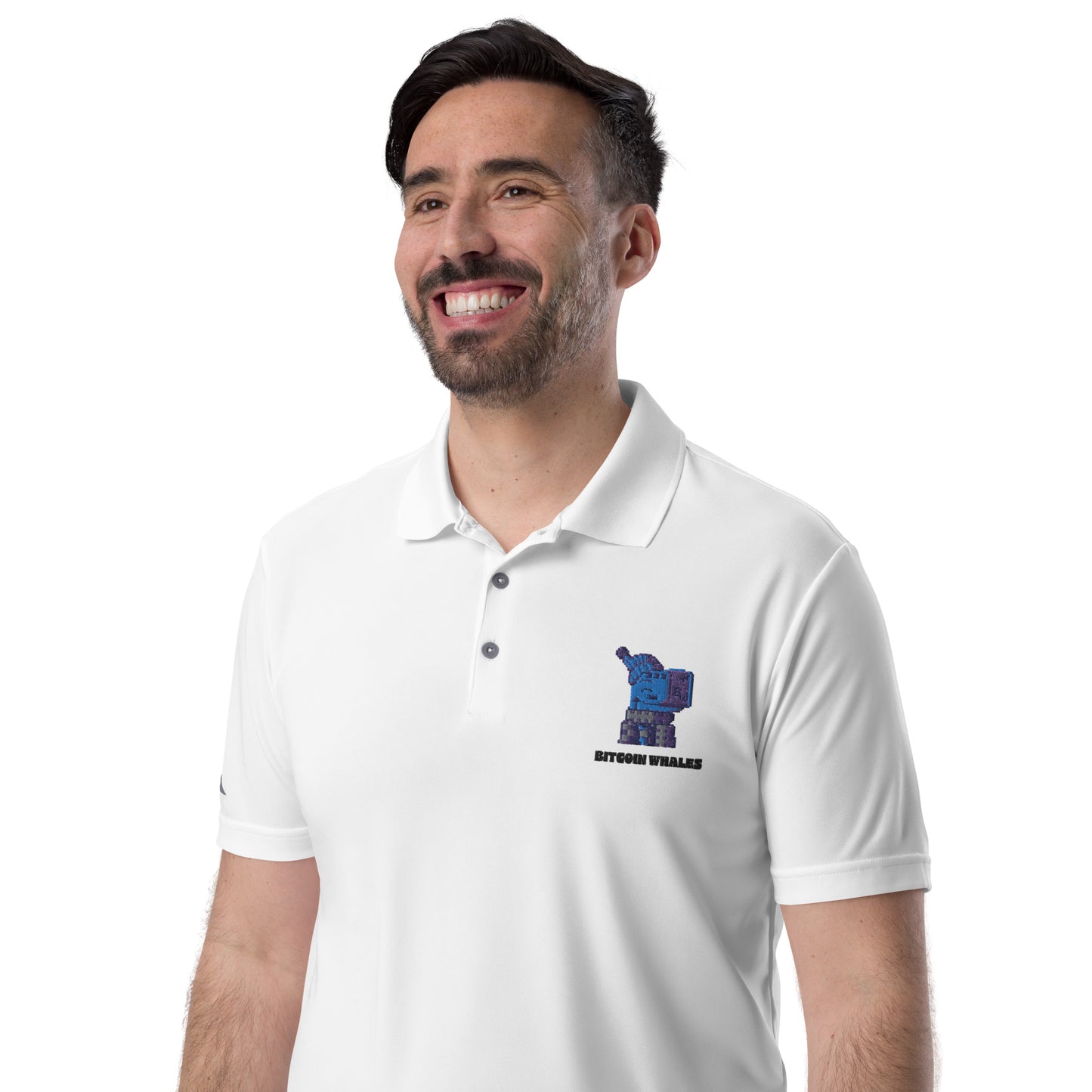 Blue Bitcoin Whale on polo shirt