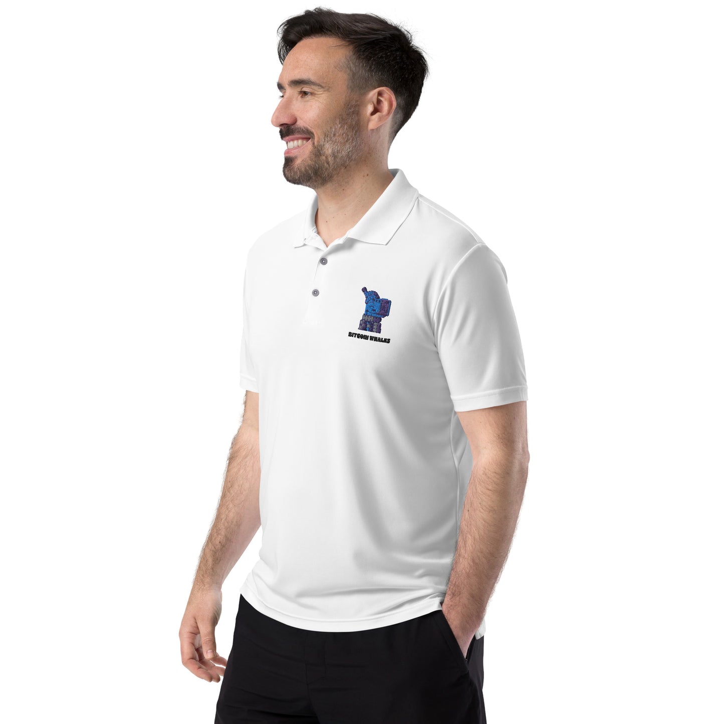 Blue Bitcoin Whale on polo shirt