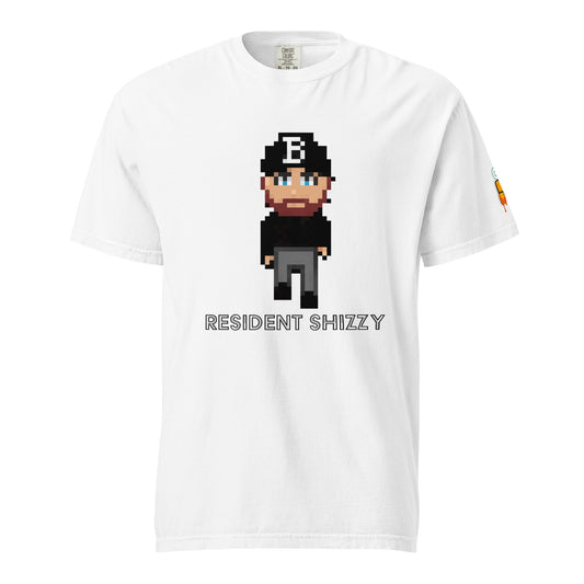 Resident Shizzy on white T-shirt