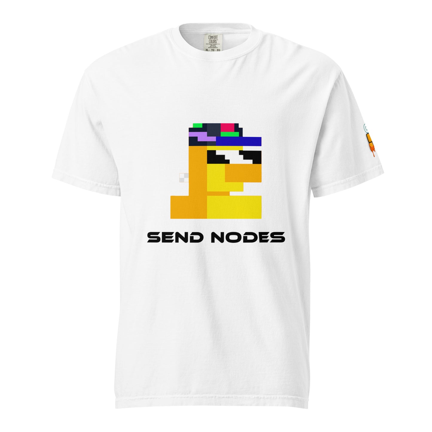 Yellow Node Monke on white T-shirt