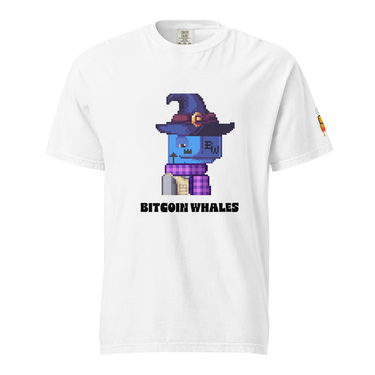 Wizard hat Bitcoin whale on white T-shirt